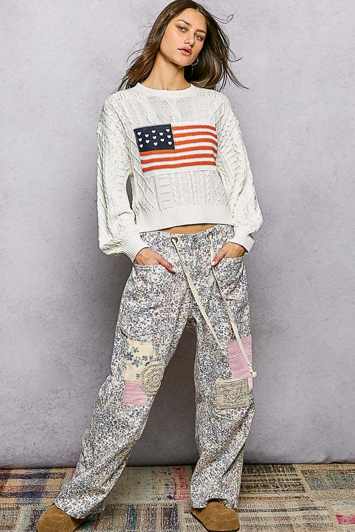 Floral Patchwork Twill Pants