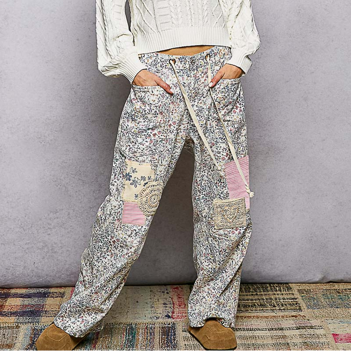 Floral Patchwork Twill Pants
