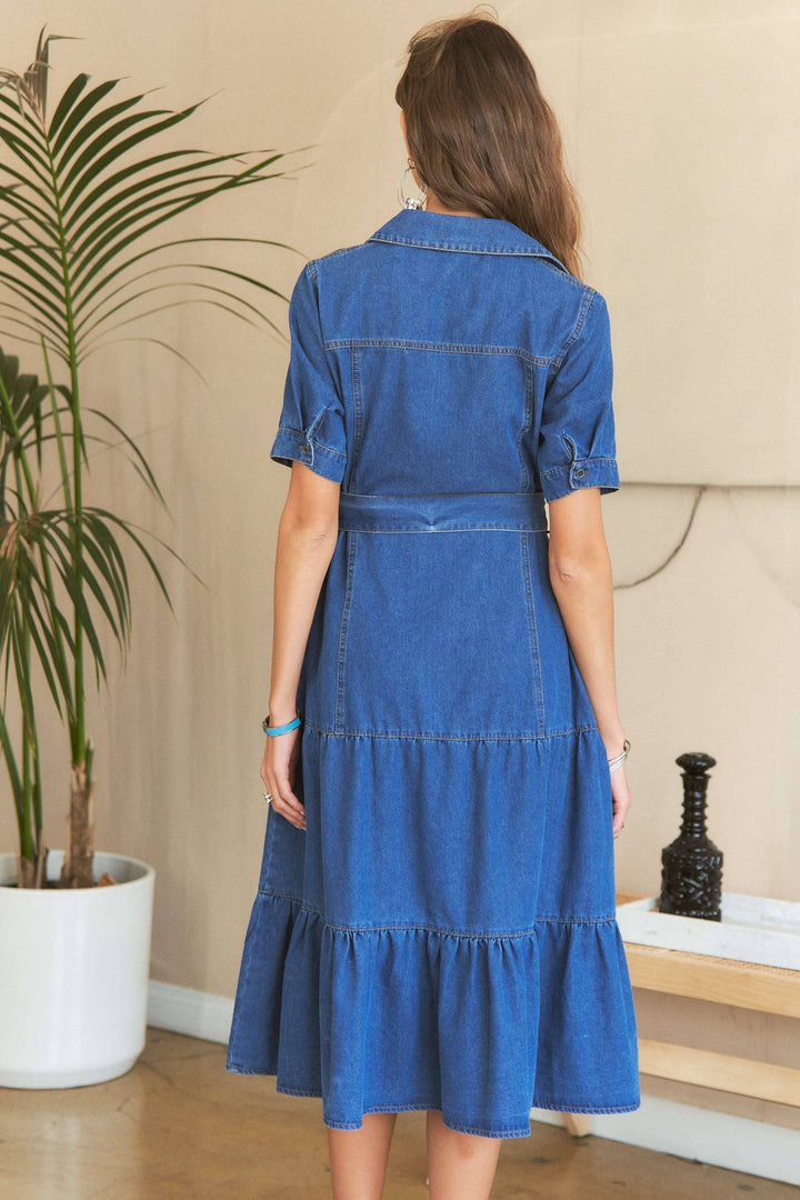 The Harper Belted Denim Midi Dress | Casual & Classic