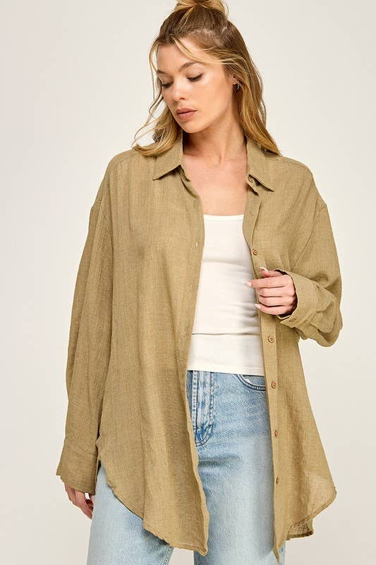 WASHED SUPER SOFT SEE THROUGH BUTTON DOWN SHIRTS