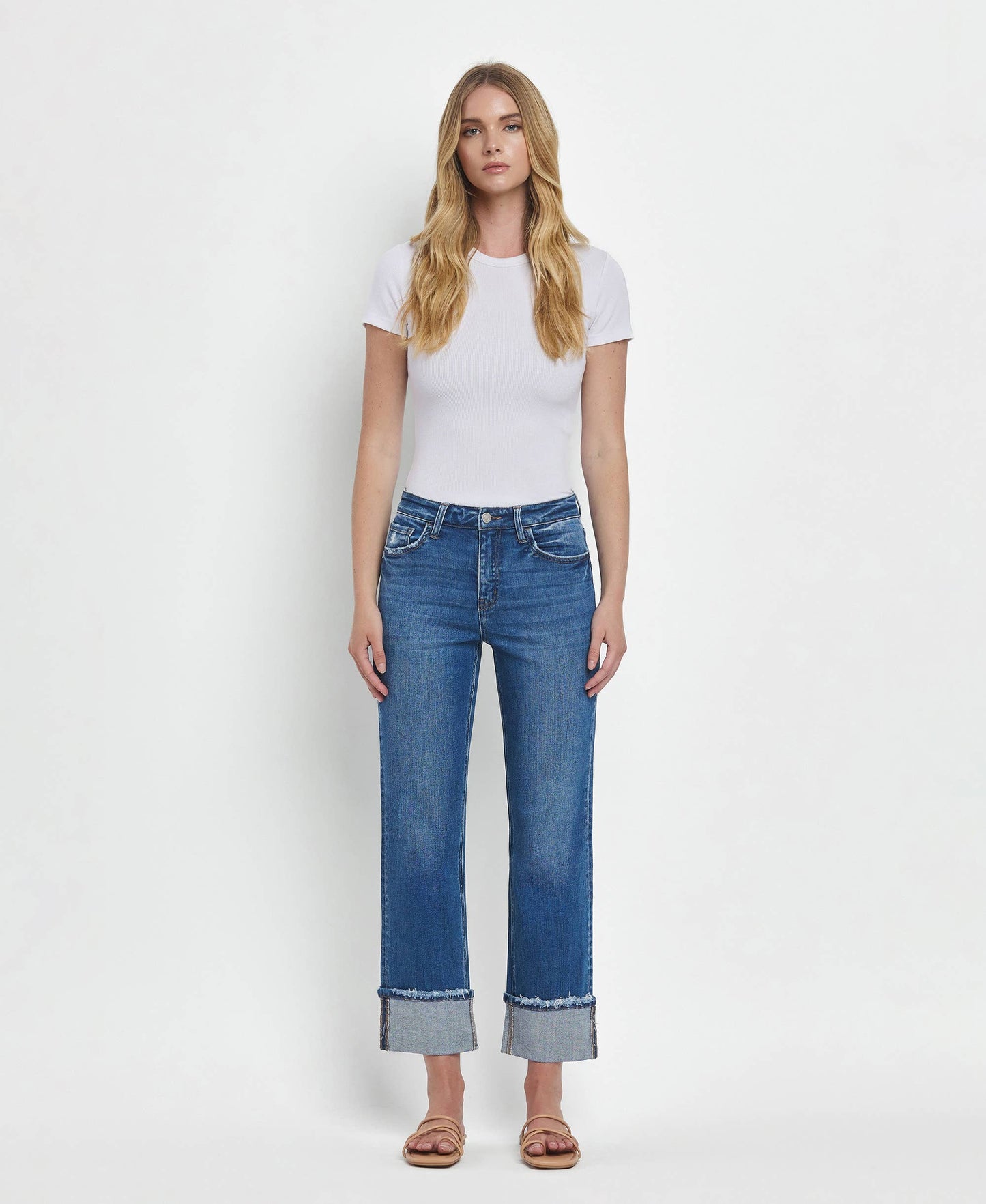 Victoria - High Rise Cuffed Straight Jeans