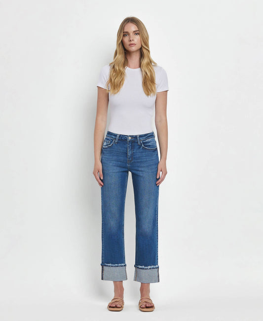 Victoria - High Rise Cuffed Straight Jeans