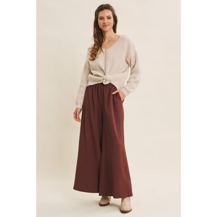 KIND TO PLANET WAFFLE SWEATER TOP WITH EXPOSED SEAM