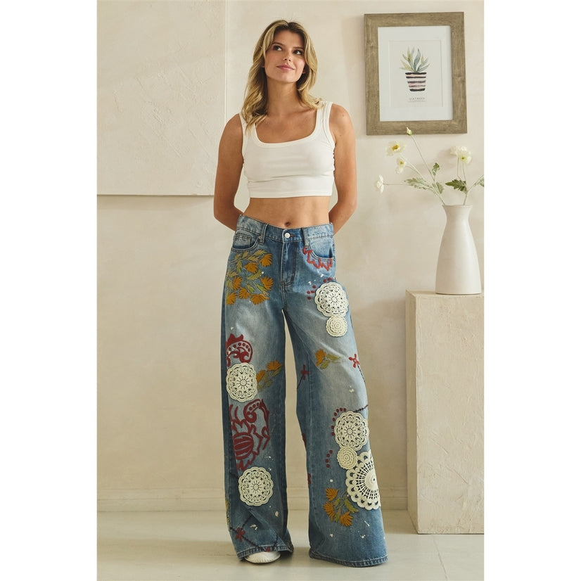 Wildflower Mosaic Wide Leg Jeans
