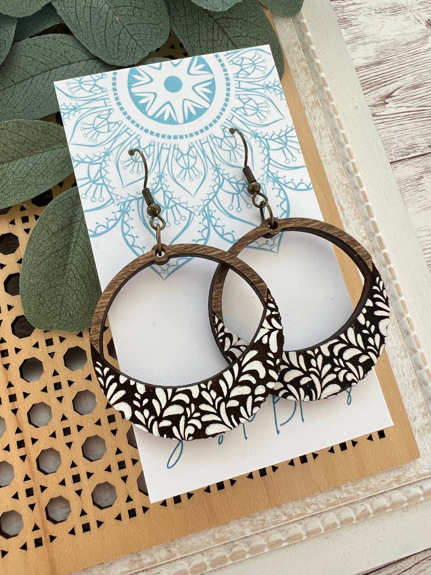 Wooden Earrings - Damask Hoop