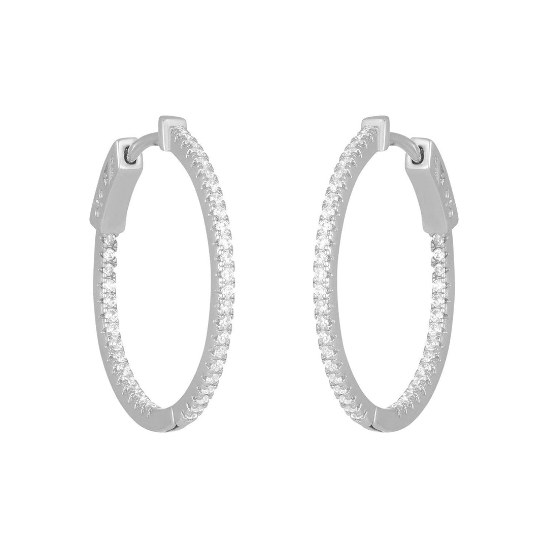 Silver 25mm hoop earrings with pavé cubic zirconia detailing.