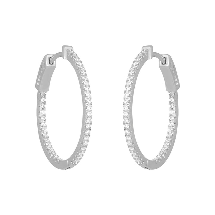 Silver 25mm hoop earrings with pavé cubic zirconia detailing.
