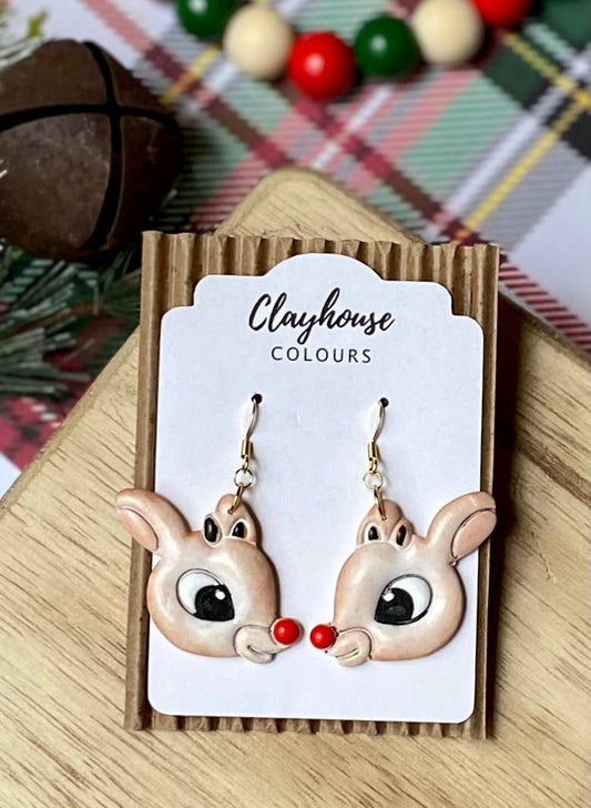 Rudolph Holiday Clay Earrings