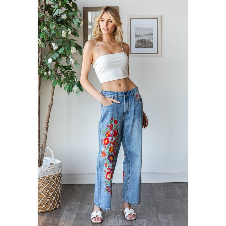 Flower Embroidered Jeans