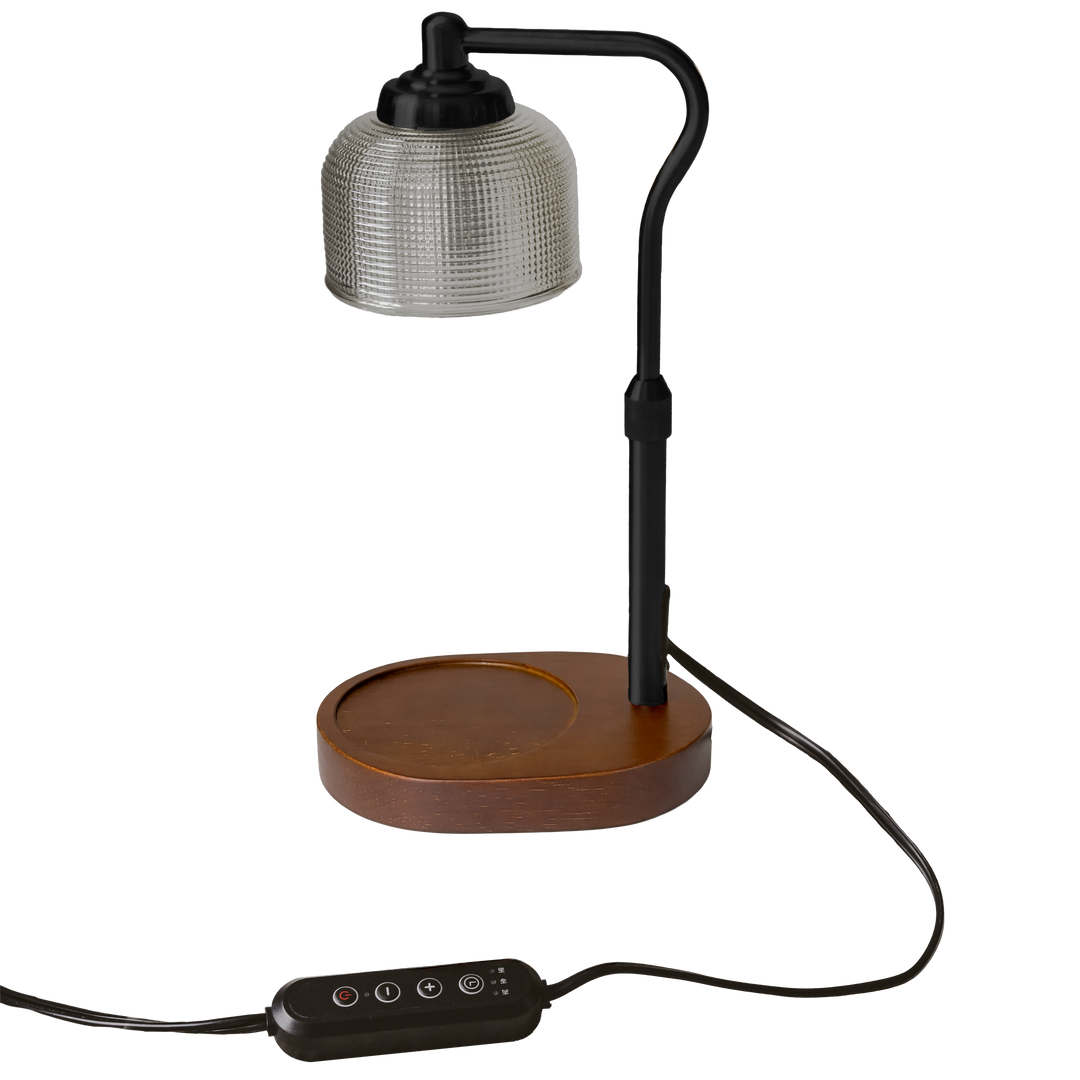 Wood Base Candle Lamp Warmer with Textured Glass Shade