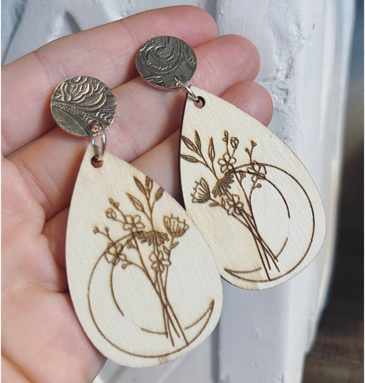 Upcycled Vintage Tray Earrings with Lunar Blossoms