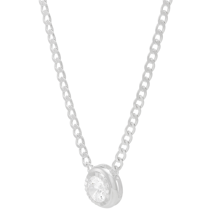 Sterling silver necklace with bezel-set cubic zirconia pendant