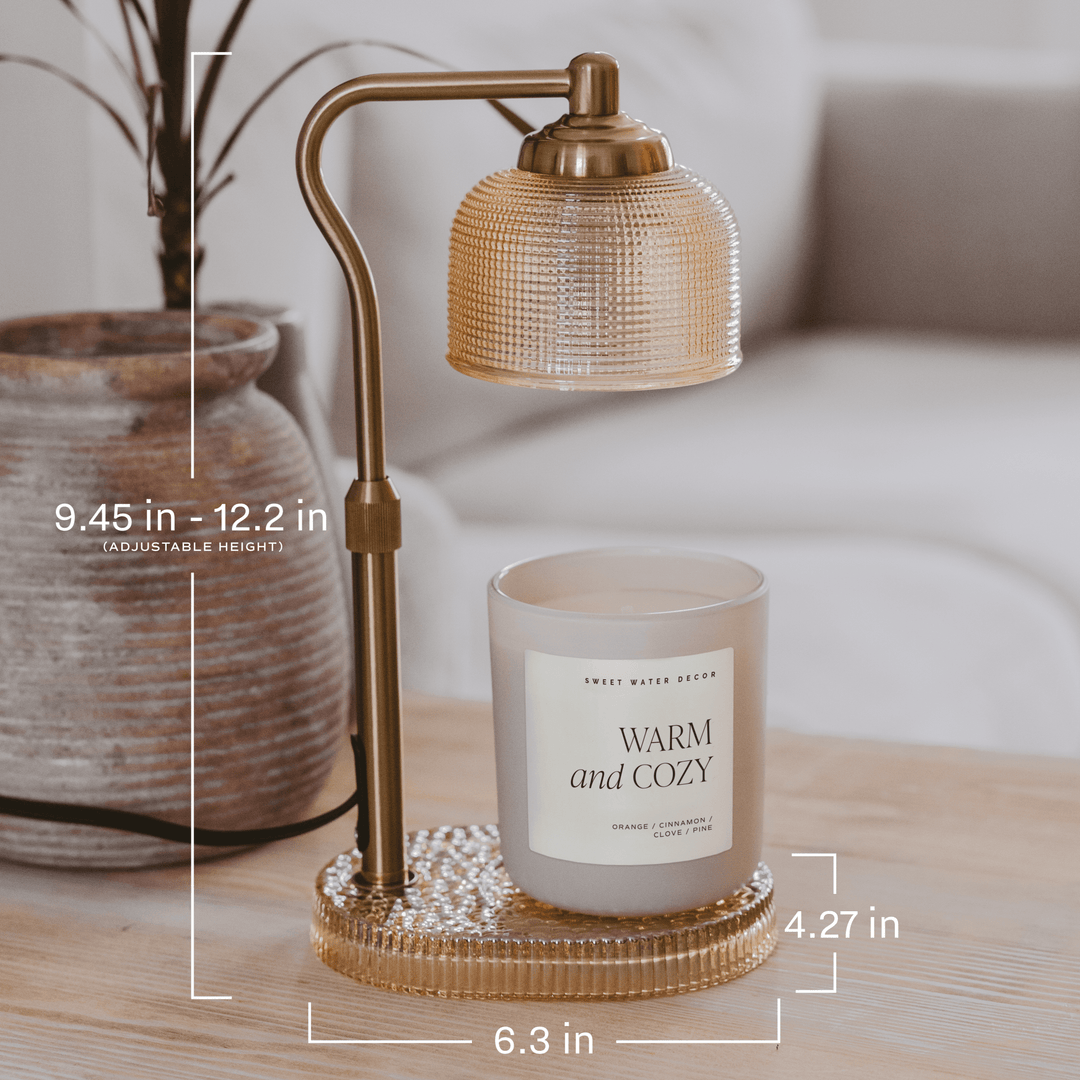 Wood Base Candle Lamp Warmer with Textured Glass Shade