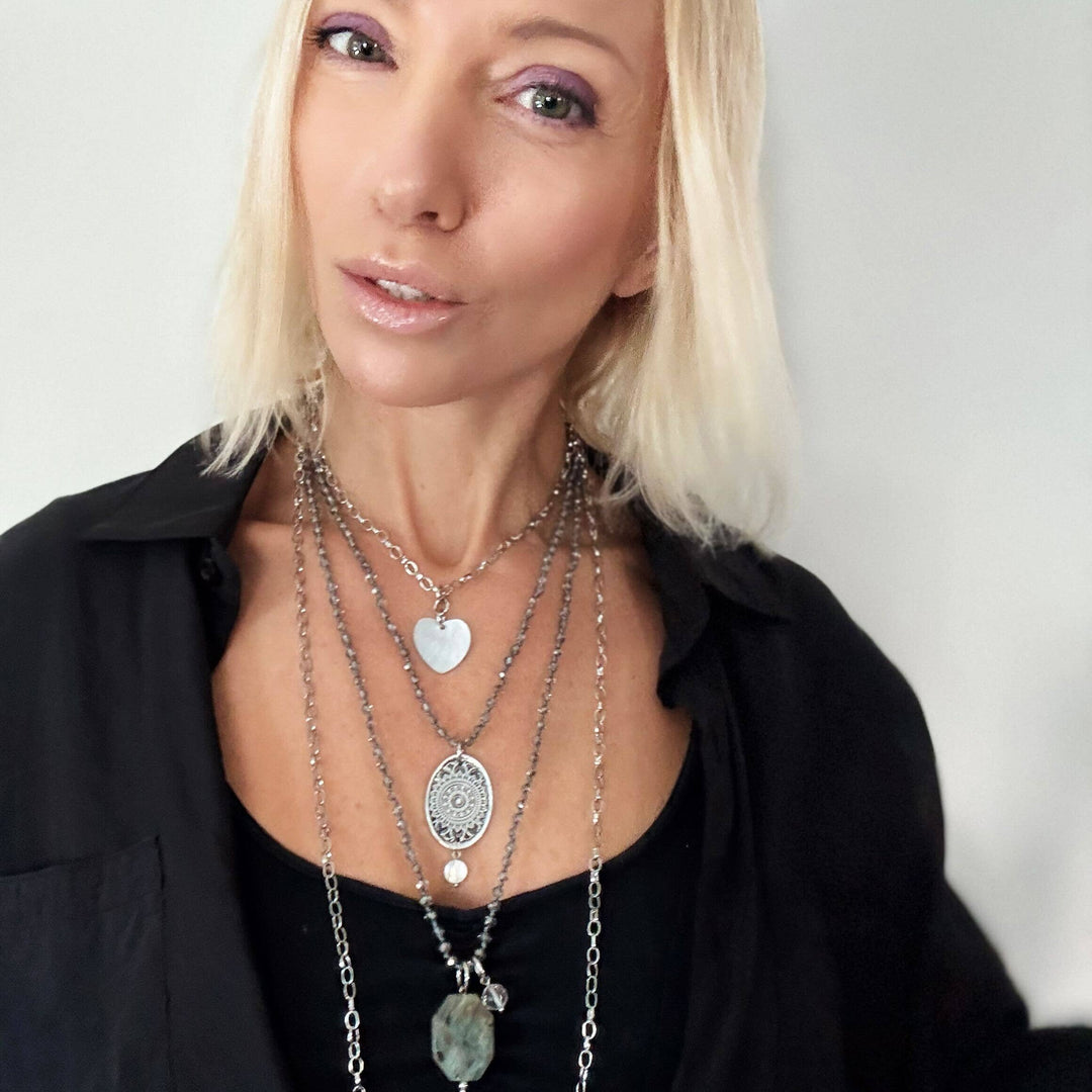 What You Seek Crystal & Abalone Layering Necklace Set