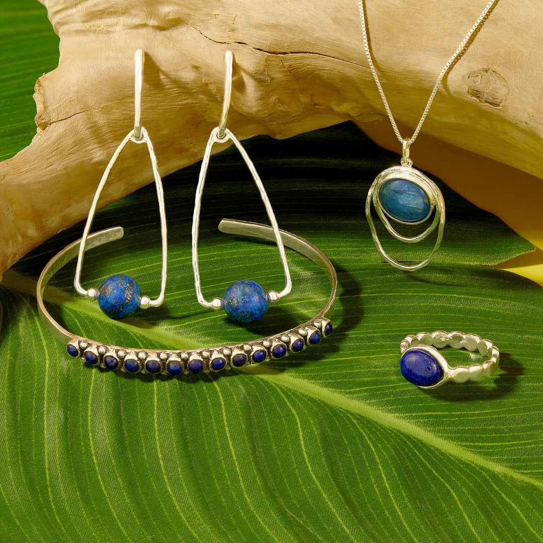 'Minding Me' Sterling Silver Natural Lapis Drop Earrings