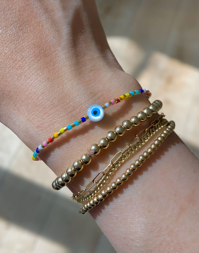 Evil Eye Beaded Bracelet, Rainbow