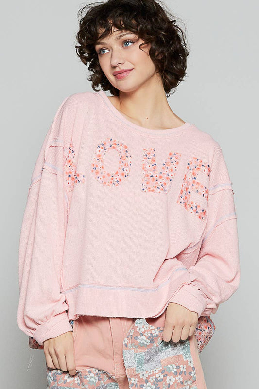 Round neck long sleeve LOVE solid top