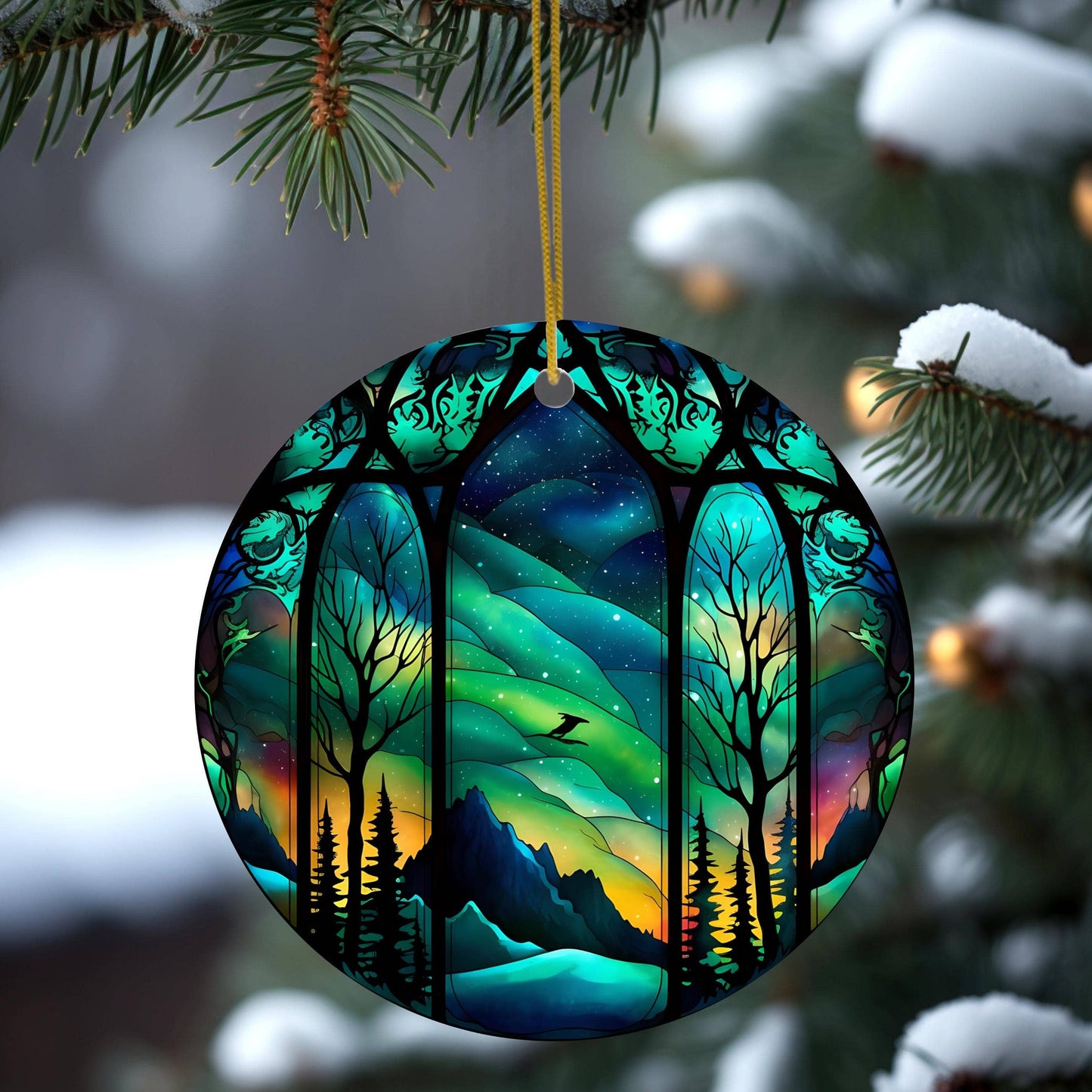 Northern Lights Stained Glass Christmas Tree Ornament