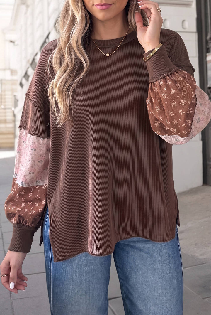 Wildflower Floral Print Textured Loose Pullover Top | S-4X