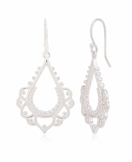 Sterling Silver Beaded Lotus Earrings