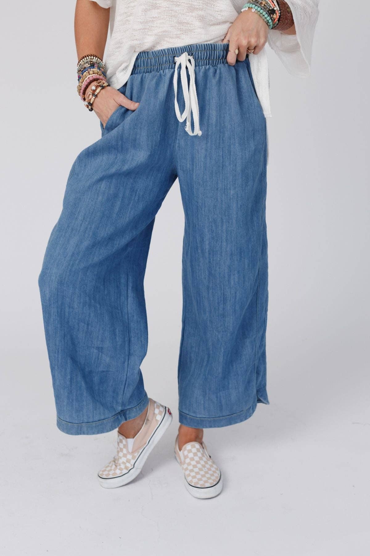 So Comfy Wide Leg Cropped Pant - Denim