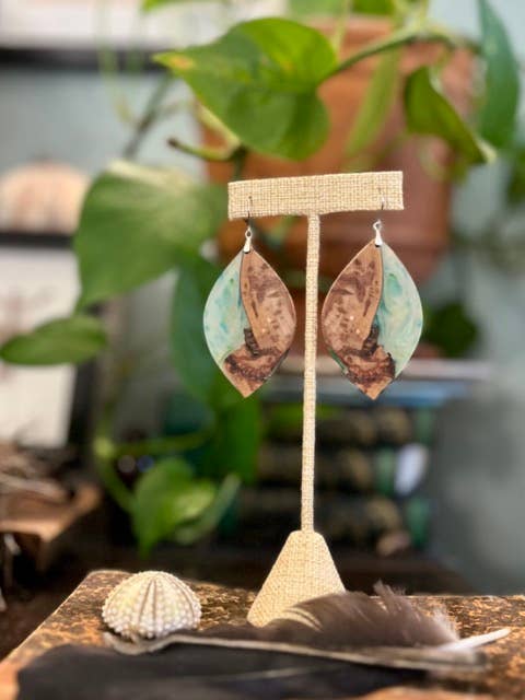 Artisan Wood & Resin Drop Earrings