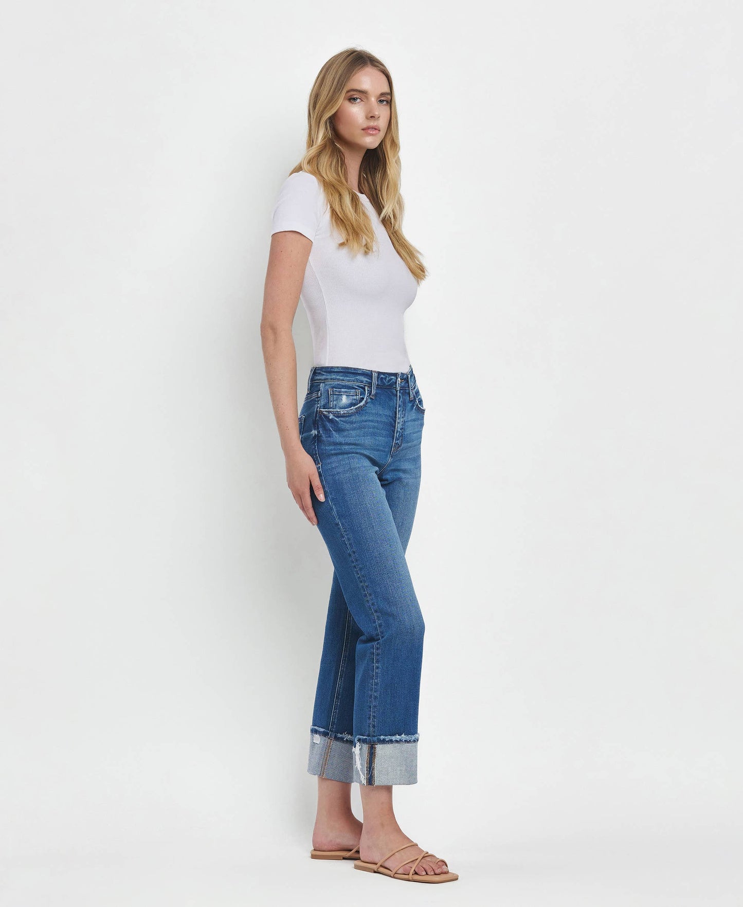 Victoria - High Rise Cuffed Straight Jeans