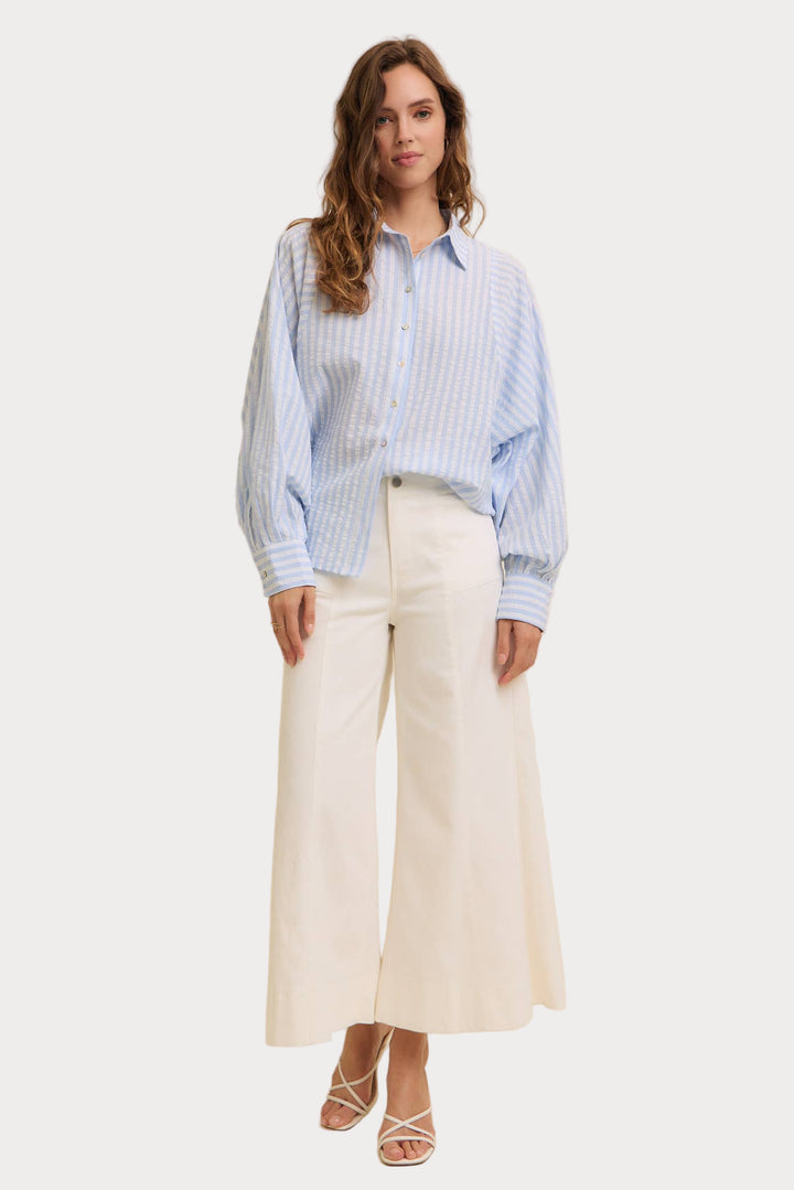 Striped Balloon Sleeve Blouse | Women's Relaxed Fit Button-Up