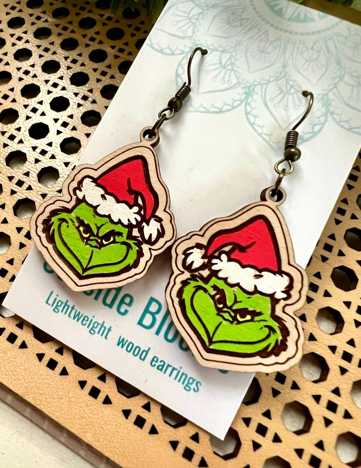 Wooden Earrings - Christmas Mean Green