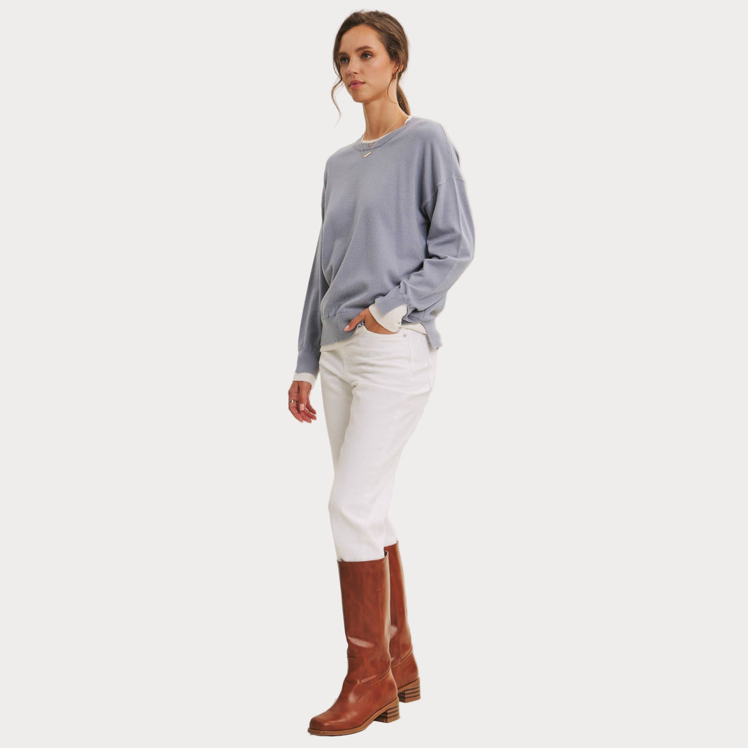 Lightweight Two-Tone Sweater | Soft Viscose Layered-Look Knit