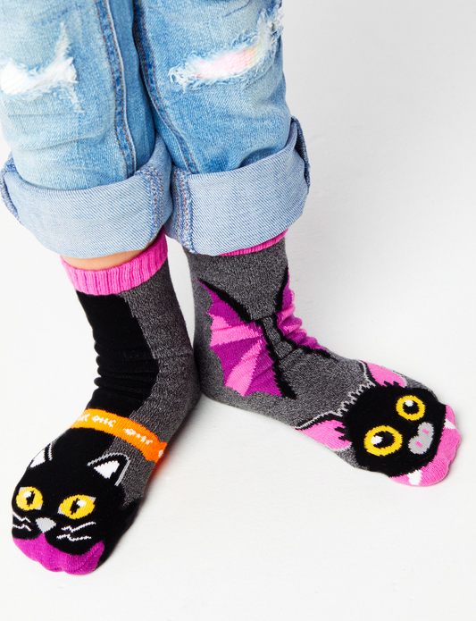 Bat & Black Cat Fun Non-Slip Socks for Kids