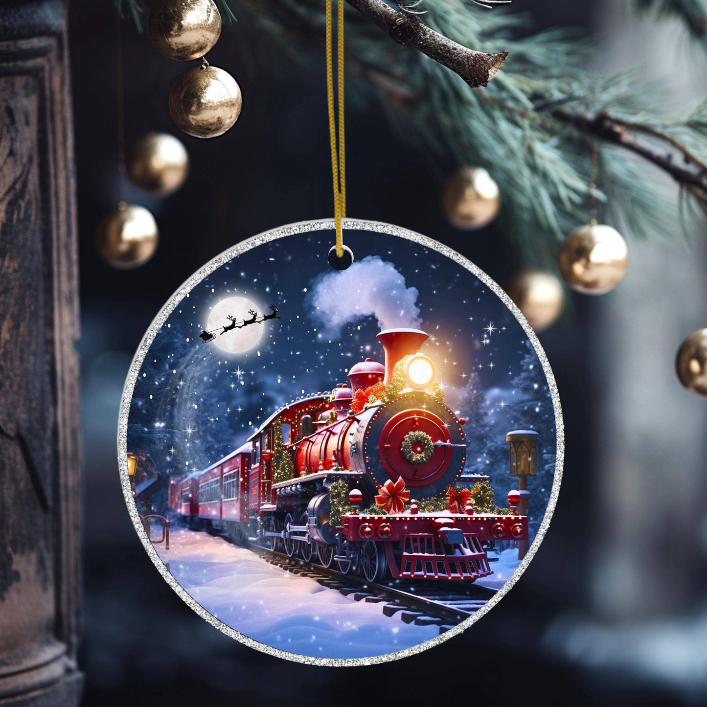 Winter Train Ceramic Ornament for Christmas Tree Decor