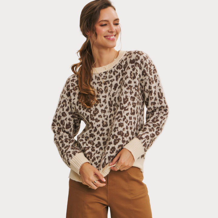 Leopard Print Crewneck Sweater | Cozy Animal Print Knit
