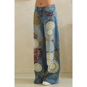Wildflower Mosaic Wide Leg Jeans