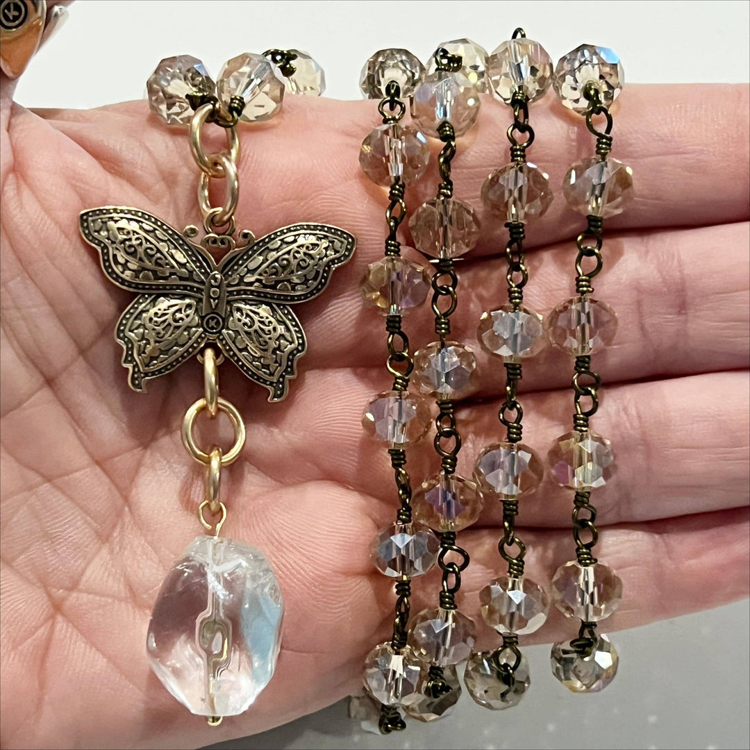 "Joy" Butterfly Long Rosary Chain Necklace