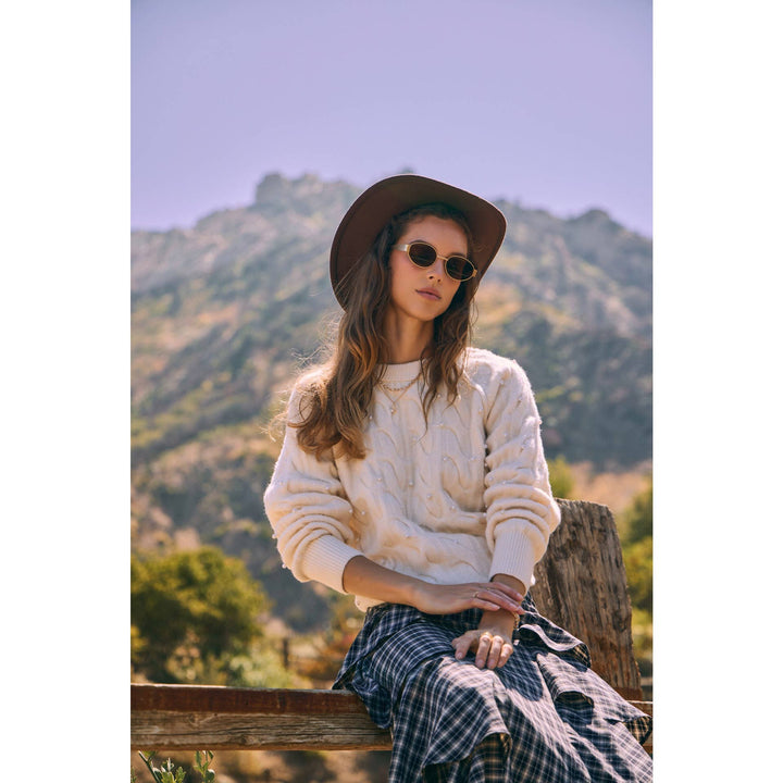 Pearl Embellished Wool Cable Knit Tunic – Conscious Glamour