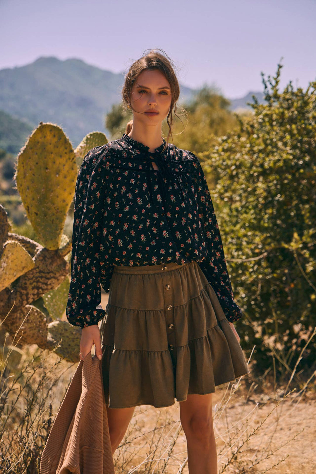 Floral Velvet Bow Blouse – Romantic Boho Elegance