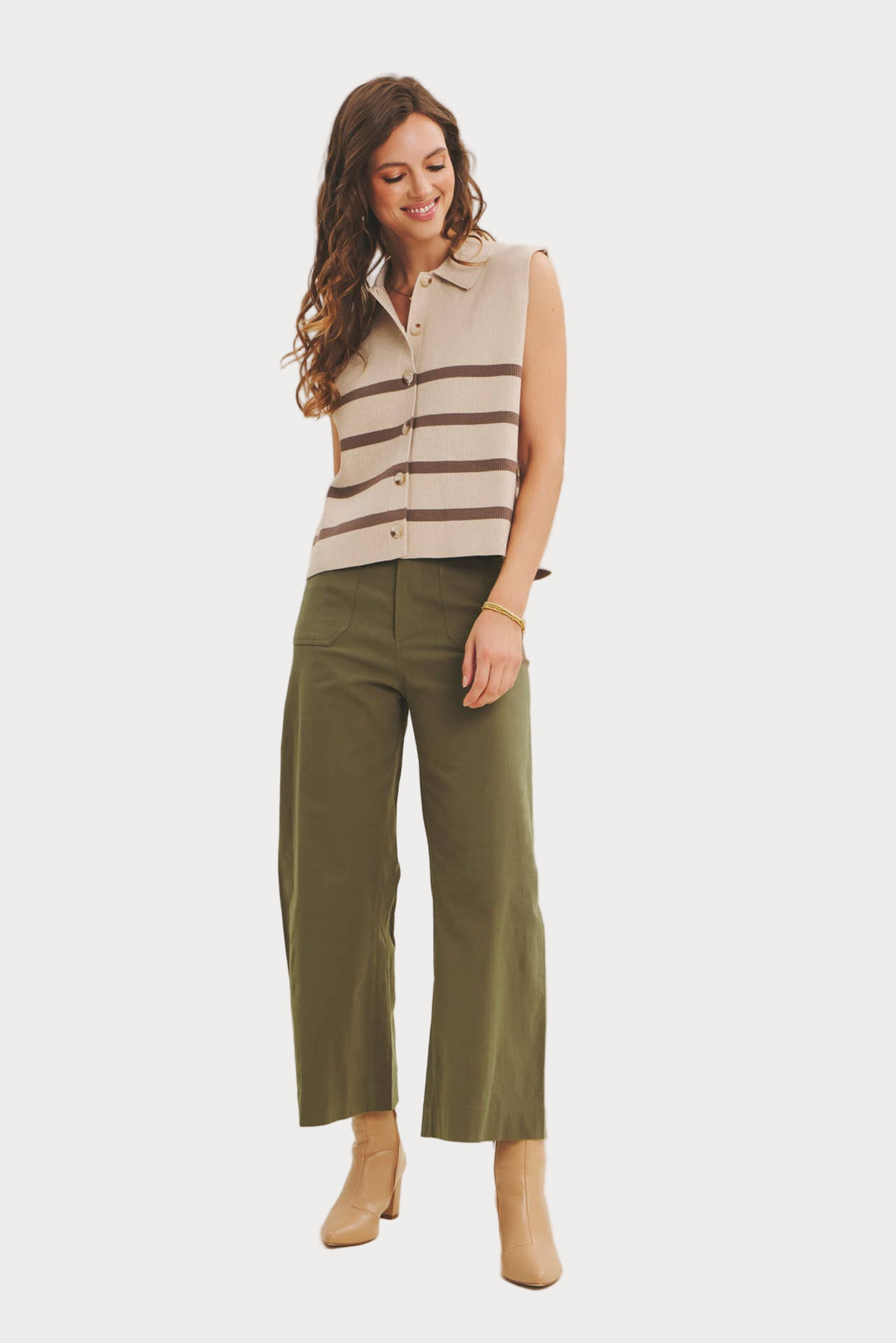 High Waisted Wide Leg Crop Pants | Linen Blend