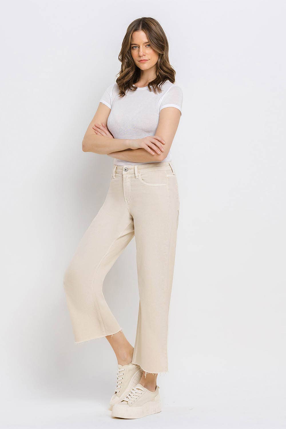 White Swan - High Rise Crop Wide Leg Jeans