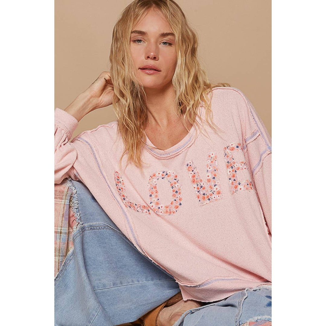 Round neck long sleeve LOVE solid top
