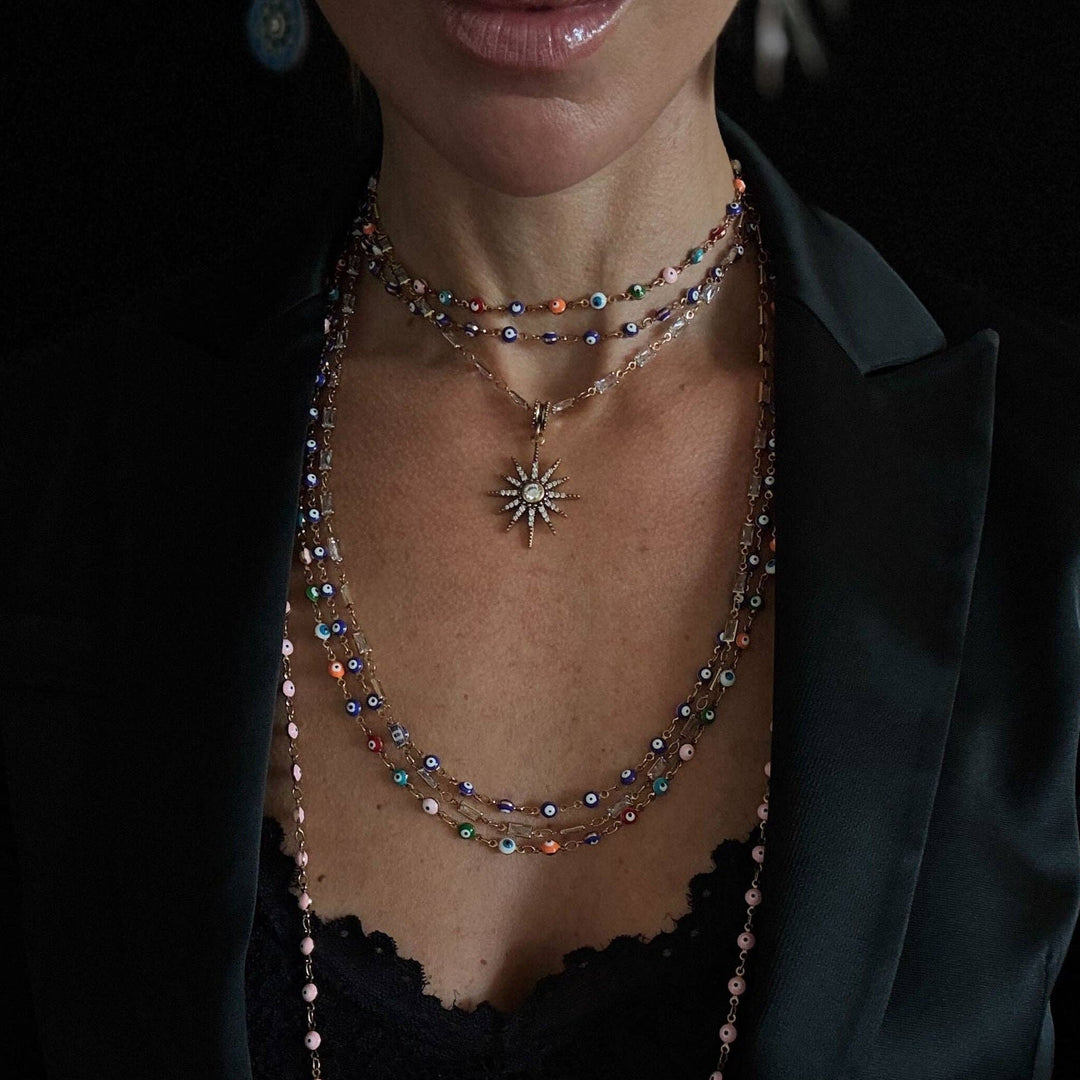 Breathe Crystal Starburst Station Chain Necklace