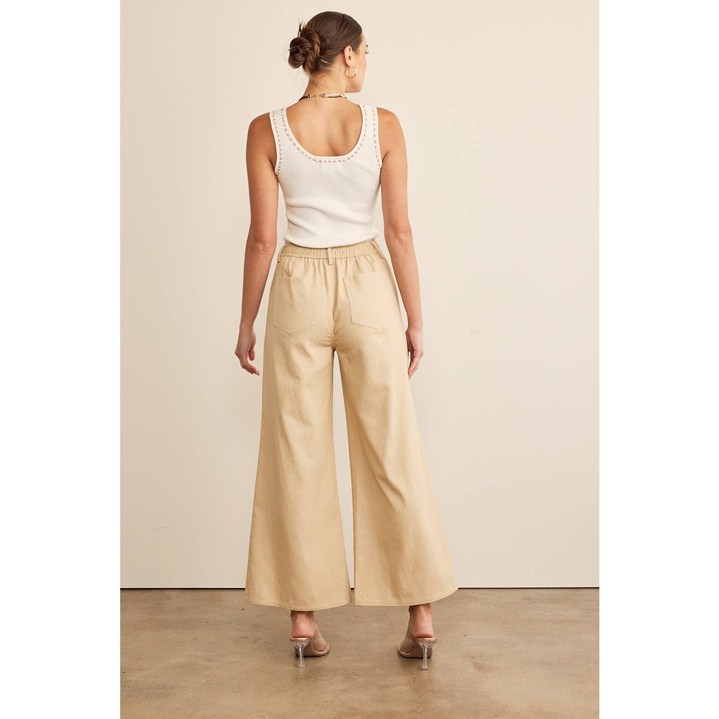 WIDE LEG DENIM PANTS WITH ELASTIC WAISTBAND