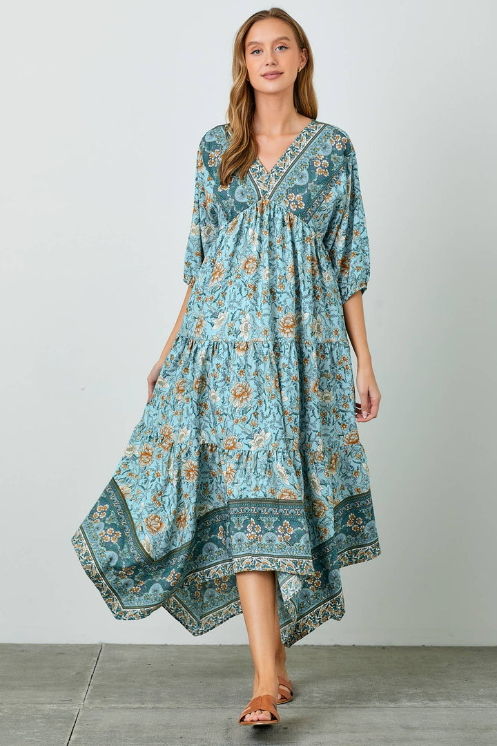 Printed Hanky Hem Maxi Dress