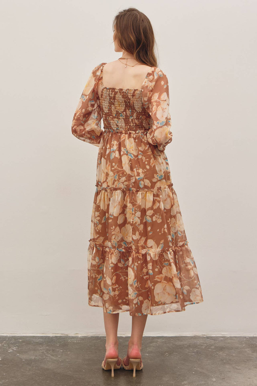 Floral Square Neck Dress w/ Balloon Sleeve