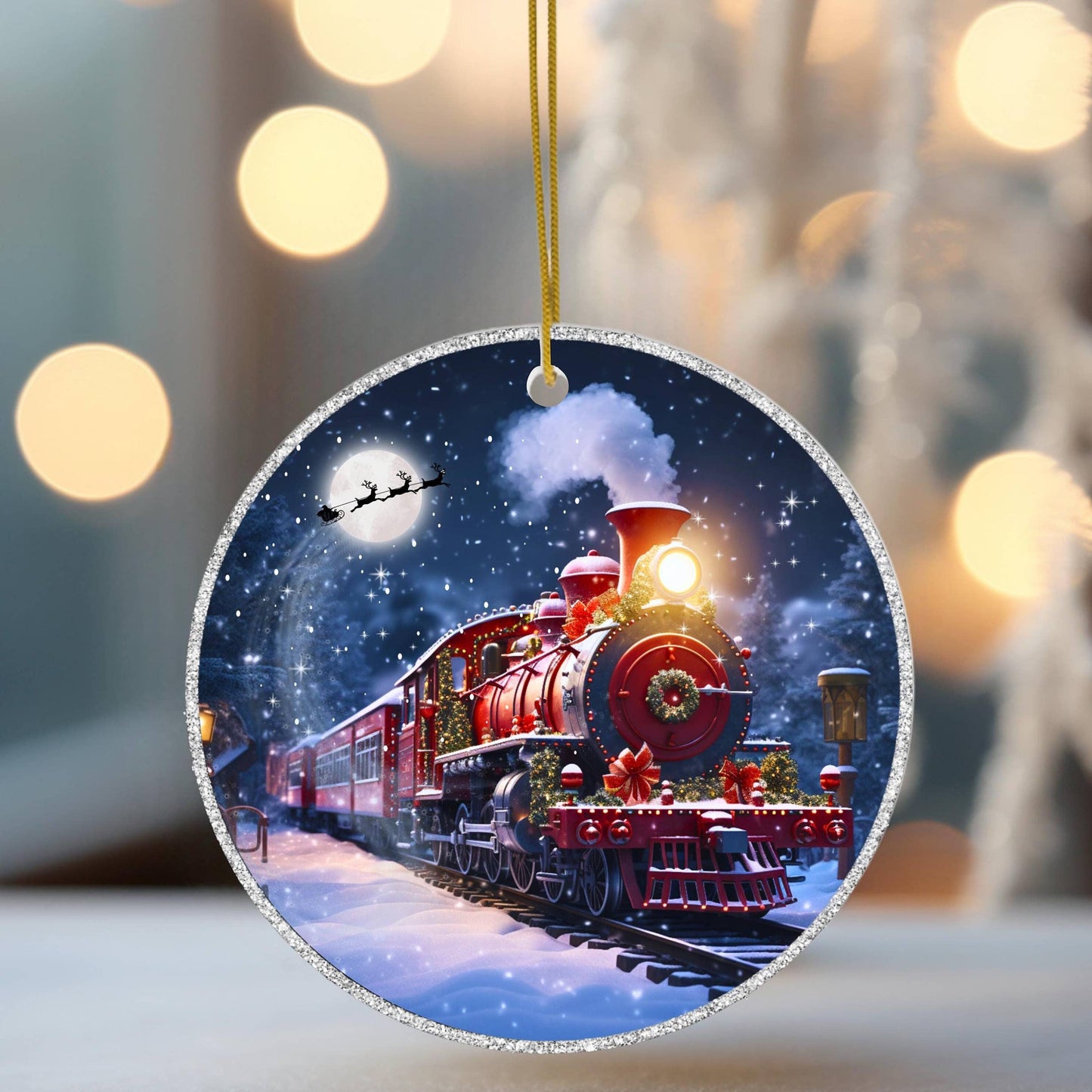 Winter Train Ceramic Ornament for Christmas Tree Decor