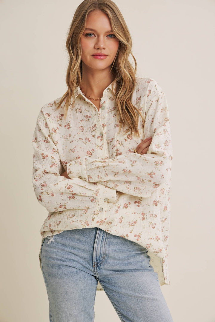 Floral Cotton Gauze Button-Up – Effortless Everyday Style