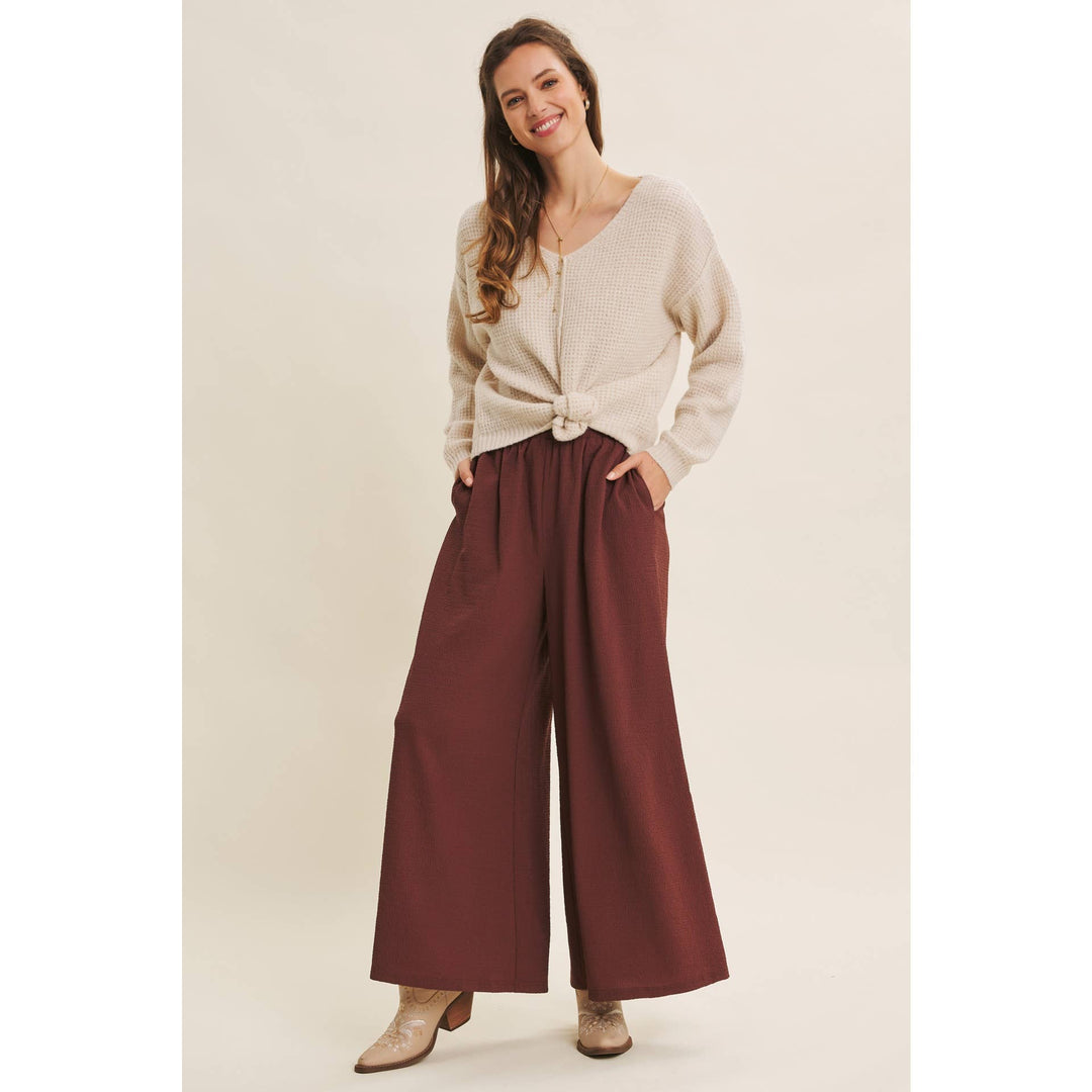 KIND TO PLANET WAFFLE SWEATER TOP WITH EXPOSED SEAM