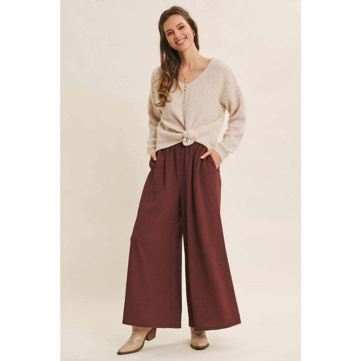 KIND TO PLANET WAFFLE SWEATER TOP WITH EXPOSED SEAM