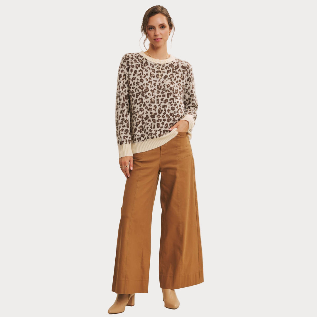Leopard Print Crewneck Sweater | Cozy Animal Print Knit