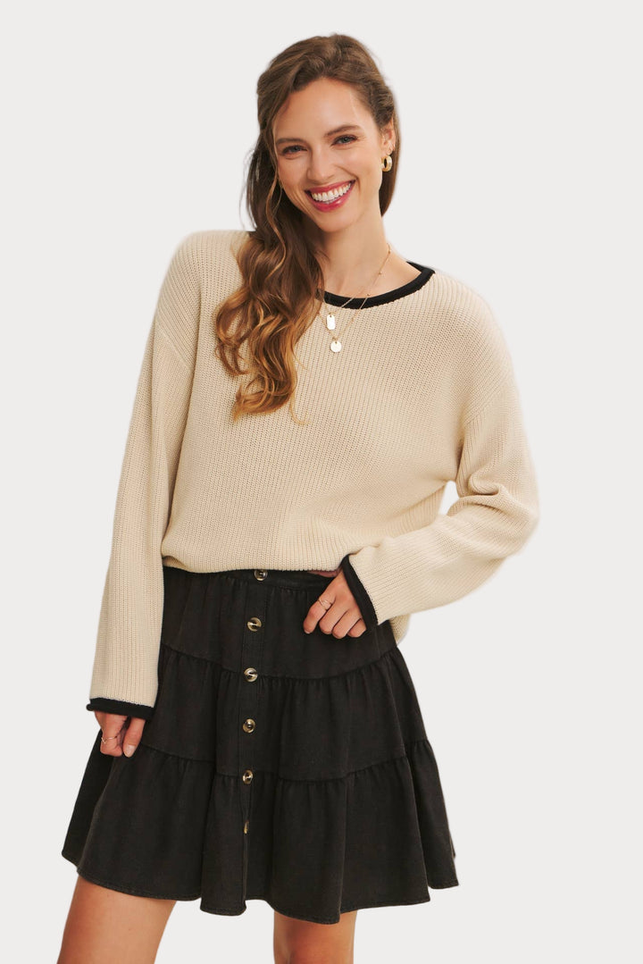 Contrast Trim Crewneck Sweater